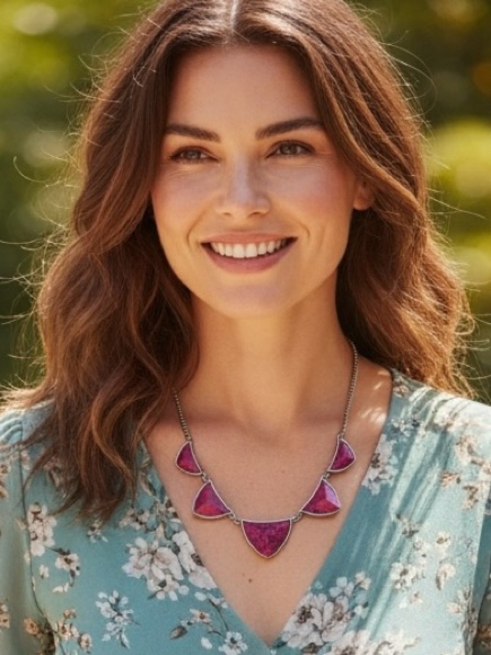 Vintage Y2K Marbled Barbie Pink Triangle Statement Necklace - Silver Tone